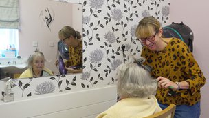 Greenhill Care Home - Resident having hair done in hair salon