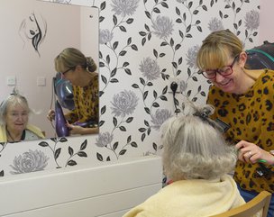 Greenhill Care Home - Resident having hair done in hair salon