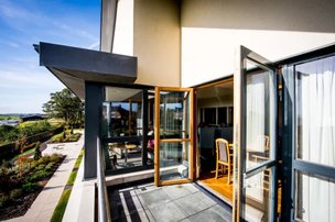 Balcony and exterior of Monkbarns Care home in Arbroath