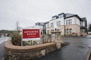 Antonine House Care Home, exterior of the home with sign outside 