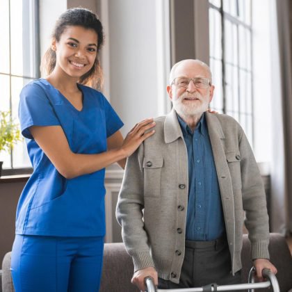 Shalom Care Solutions in Leicester, lady with eldery man 