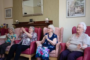 Beulah Lodge Rest Home, Tunbridge Wells. Elderly residents together. 