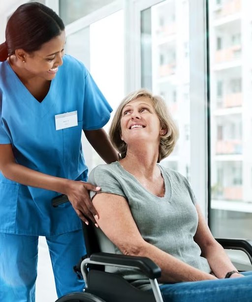 D & L care Solution Live In, lady in wheelchair 