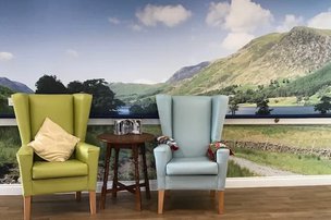 Cold Springs, seating area with mural 