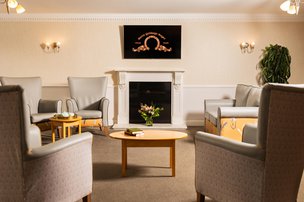 Cranmer Court, seating area with fireplace 