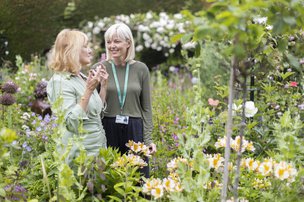 GoodOaks Homecare Sussex, carer speaking to lady in the garden 