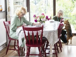 GoodOaks Home, Carer at the dinning table with a dog