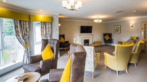 Kirkwood Court, Kenton, lounge area with yellow cushions