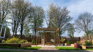 Lyndon Hall, garden with gazebo 