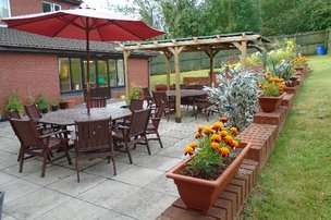 Parklands Care Home in Caerphilly, patio and garden