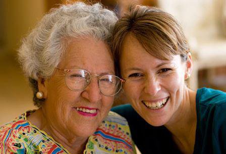 Radfield Home Care in Stafford elderly lady with younger lady smiling