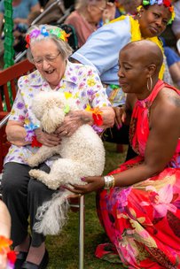 Speirs House, New Malden, eldery women with dog 