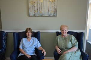 The Bungalow Care Home, Spalding. Two elderly female residents 