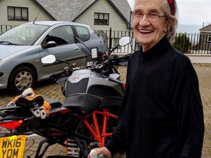 Trewidden Care Home in St Ives, Cornwall elderly resident outside with motorbike